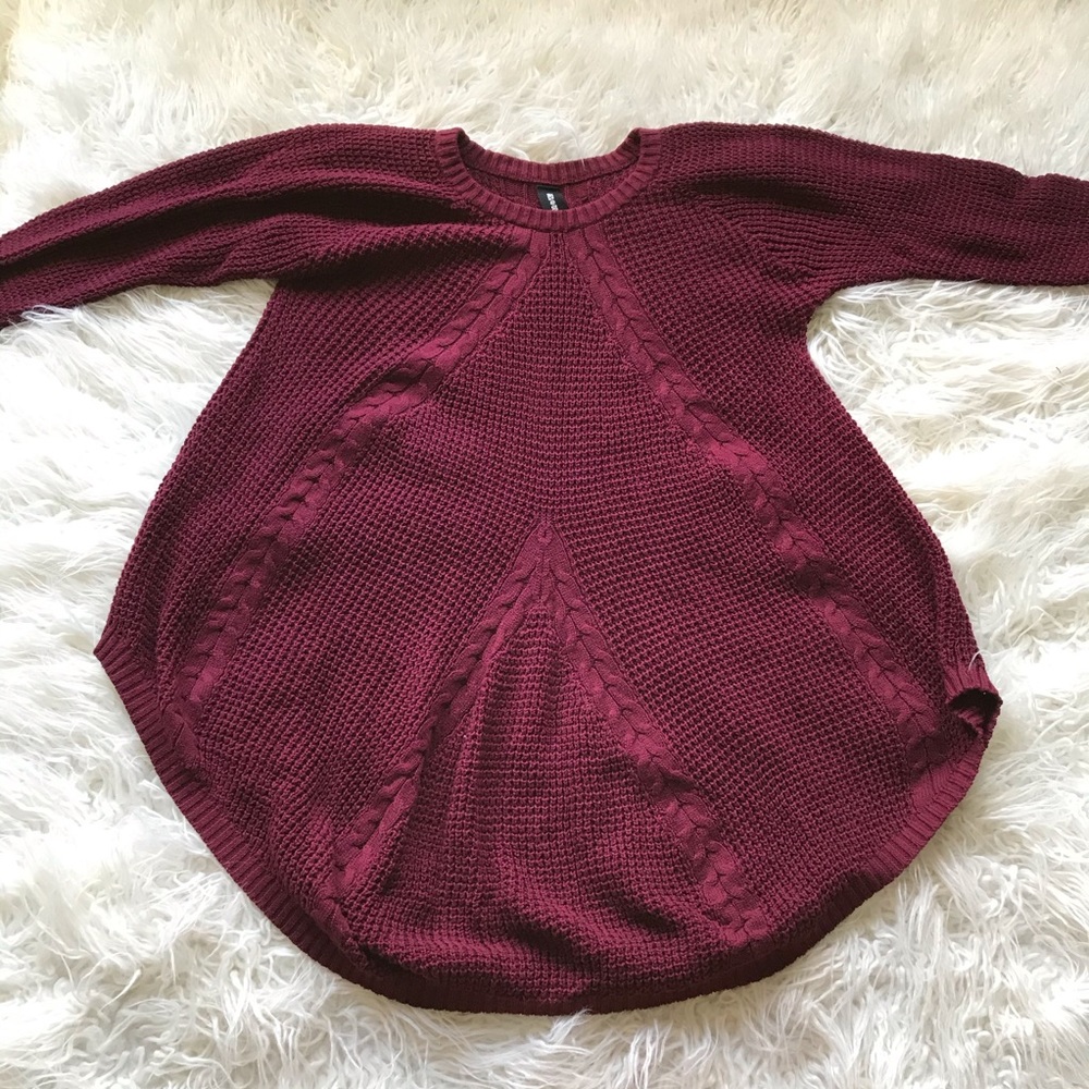 AGNES & DORA BURGUNDY OVERSIZED TUNIC SWEATER